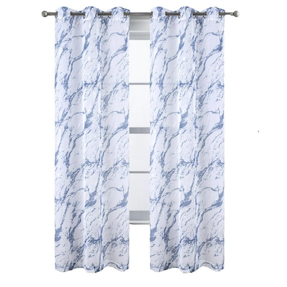RT Designers Collection Marble Grommet Metallic Sheer Printed Doily Curtain Panel 54" x 84" Blue
