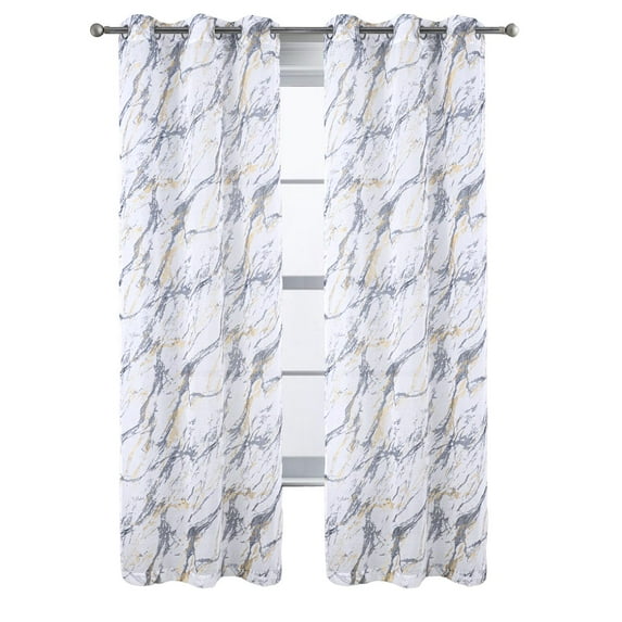 RT Designers Collection Marble Grommet Metallic Sheer Printed Doily Curtain Panel 54" x 90" Grey