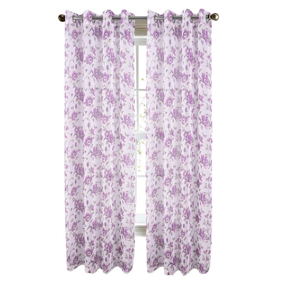 RT Designers Collection Meadow Grommet Metallic Sheer Printed Doily Curtain Panel 54" x 84" Lilac