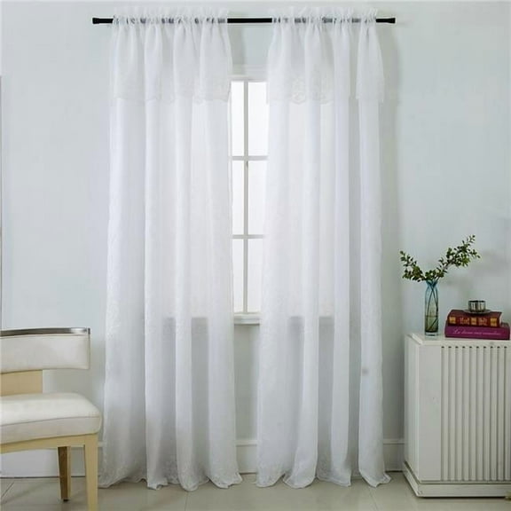 RT Designers Collection PNB18997 Bristol Damask Embroidered Rod Pocket Single Curtain Panel in White - 54 x 90 in.