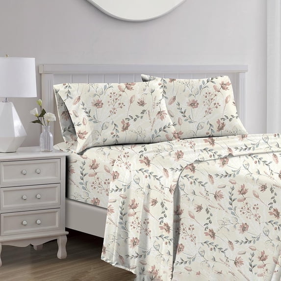 RT Designers Collection Petals Organic Cotton Ultra Soft Printed Sheet Set Multi Queen