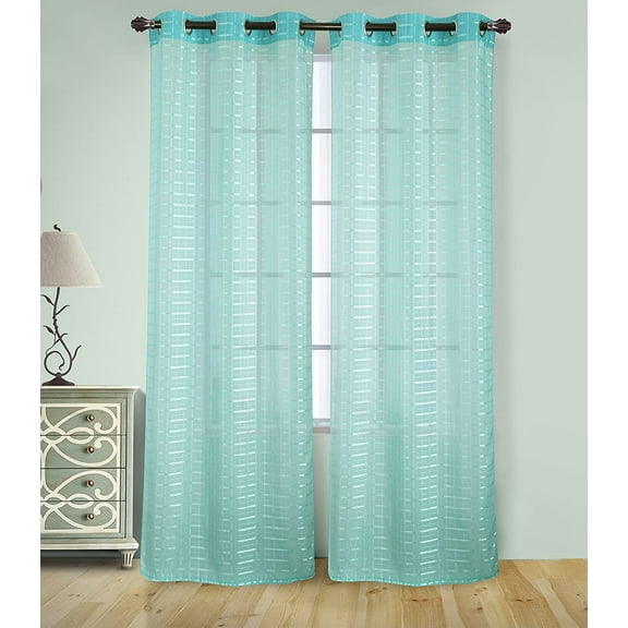 RT Designers Collection Wanda Box Voile Light Filtering One Grommet Curtain Panel 54" x 90" Aqua