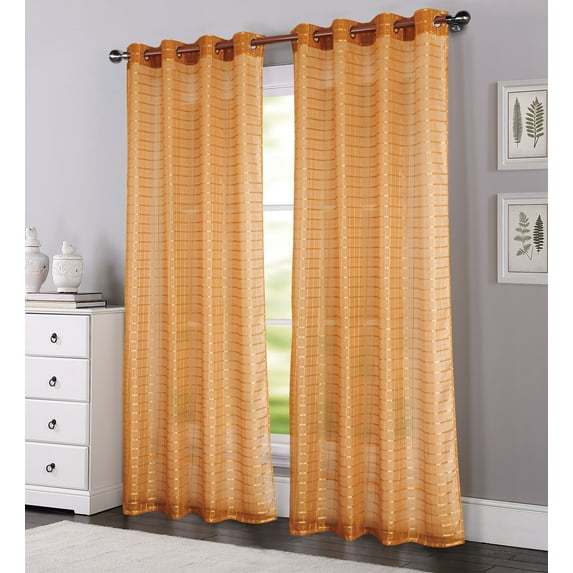 RT Designers Collection Wanda Box Voile Light Filtering One Grommet Curtain Panel 54" x 90" Gold