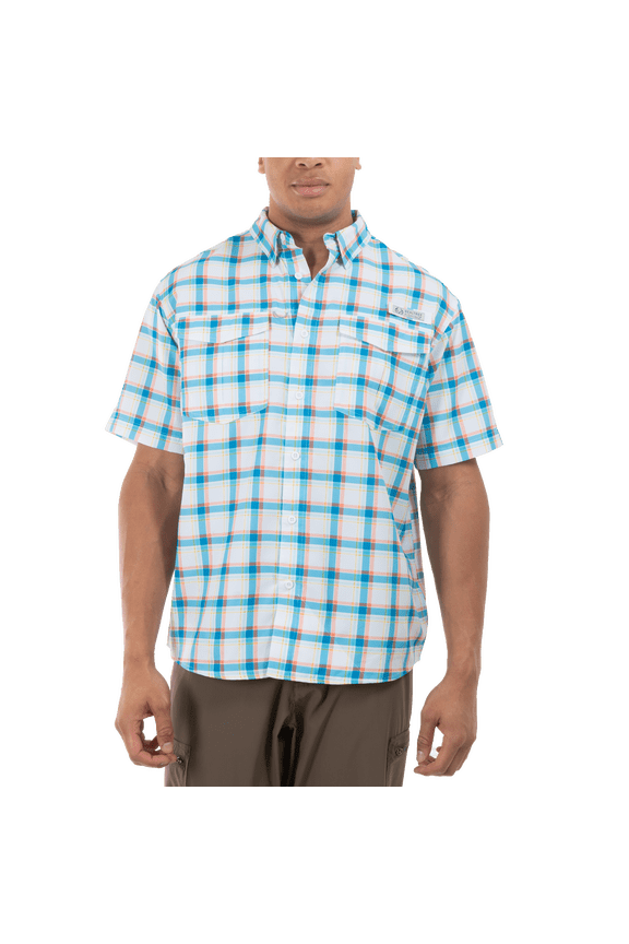Men's Hawaiian Ocean Plaid Extra Large Short Sleeve Guide Shirt
