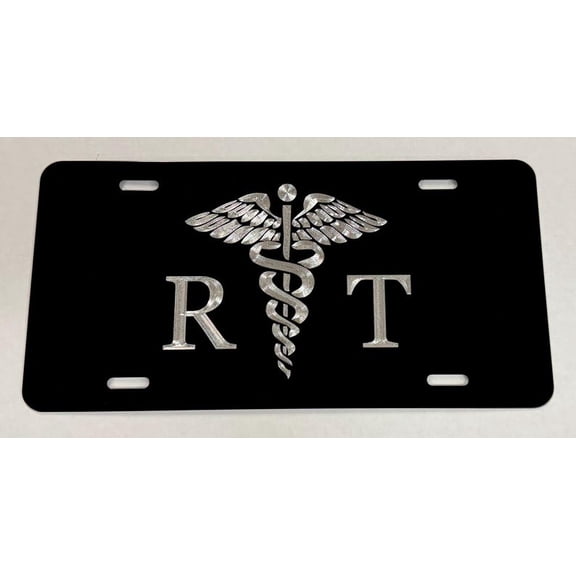 RT Respiratory Therapist License Plate Car Tag Silver Diamond Etched Engraved on Black Aluminum Metal Weatherproof & Rustproof Great Gift