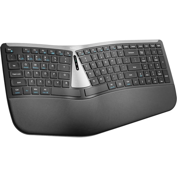 RT07B Wireless Ergonomic Split Keyboard, Wrist Rest, Natural Typing, Bluetooth and USB Connectivity, USB-C Rechargeable,Compatible with Windows Mac (Silver Black)
