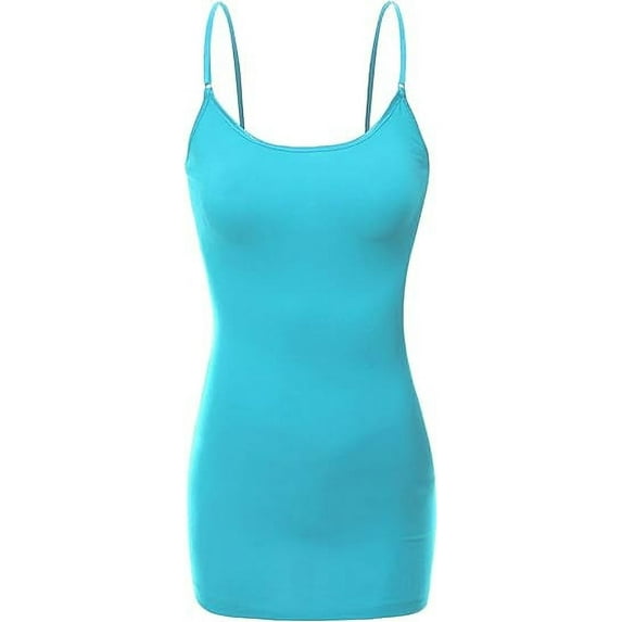 RT1002 Ladies Adjustable Spaghetti Strap Basic Long Cami Tank Top Aqua S