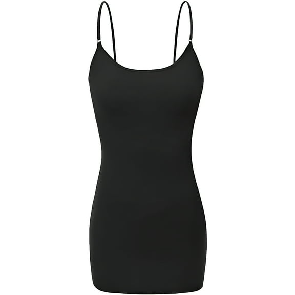 RT1002 Ladies Adjustable Spaghetti Strap Basic Long Cami Tank Top Black L
