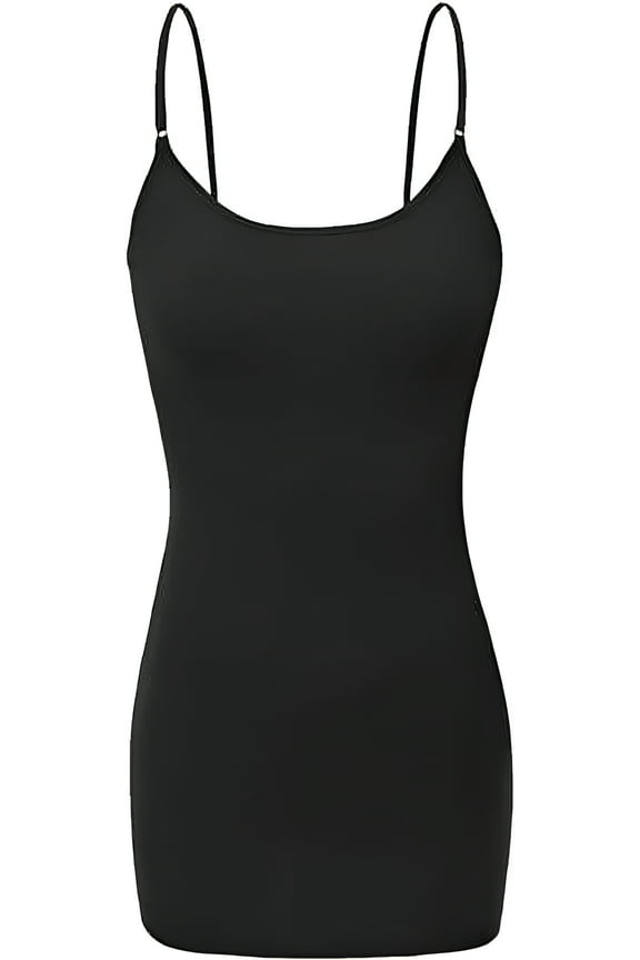 RT1002 Ladies Adjustable Spaghetti Strap Basic Long Cami Tank Top Black L