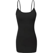 RT1002 Ladies Adjustable Spaghetti Strap Basic Long Cami Tank Top Black S