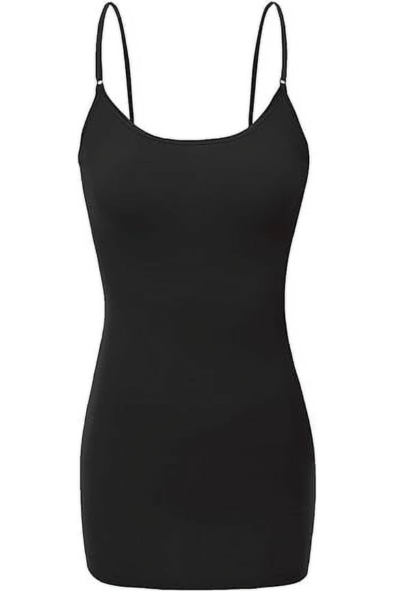 RT1002 Ladies Adjustable Spaghetti Strap Basic Long Cami Tank Top Black S