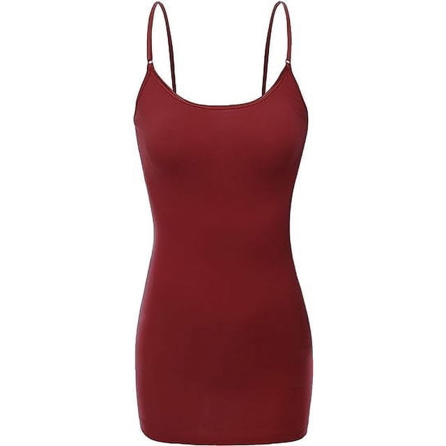 RT1002 Ladies Adjustable Spaghetti Strap Basic Long Cami Tank Top Burgundy S