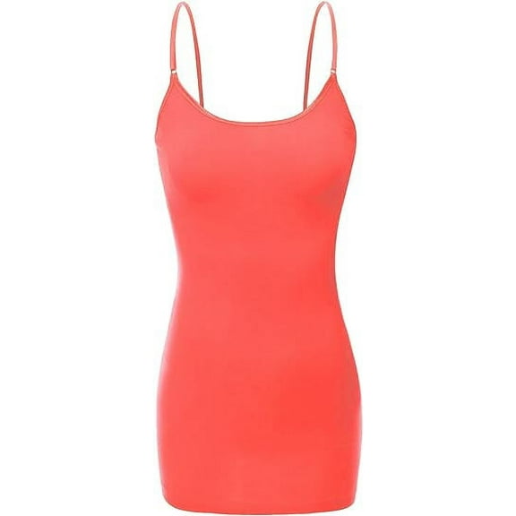 RT1002 Ladies Adjustable Spaghetti Strap Basic Long Cami Tank Top Coral L