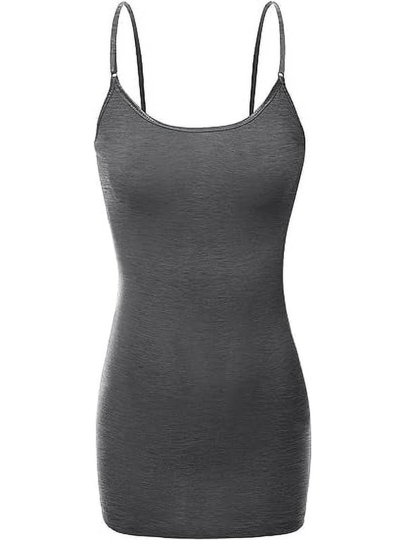 RT1002 Ladies Adjustable Spaghetti Strap Basic Long Cami Tank Top HE.Charcoal L