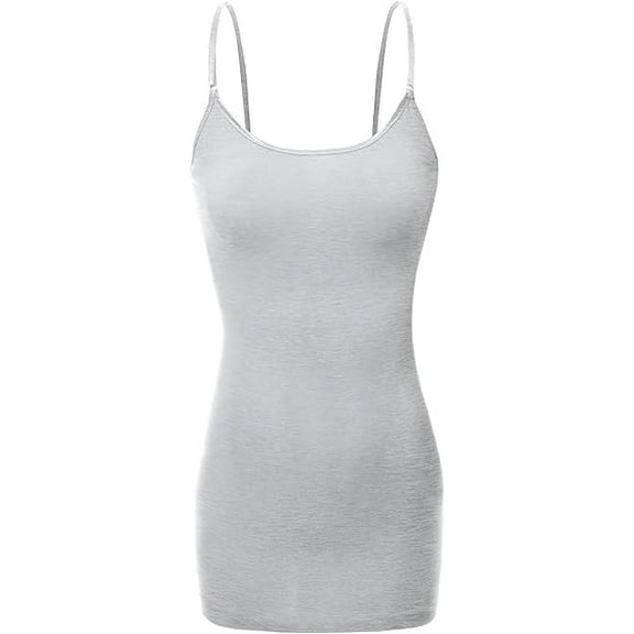 RT1002 Ladies Adjustable Spaghetti Strap Basic Long Cami Tank Top HE.Grey M
