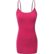 RT1002 Ladies Adjustable Spaghetti Strap Basic Long Cami Tank Top Hot-Pink S