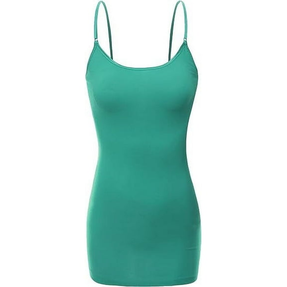 RT1002 Ladies Adjustable Spaghetti Strap Basic Long Cami Tank Top Jade S