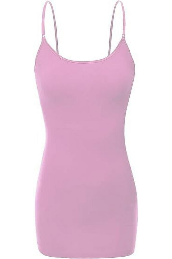 RT1002 Ladies Adjustable Spaghetti Strap Basic Long Cami Tank Top Lavender S
