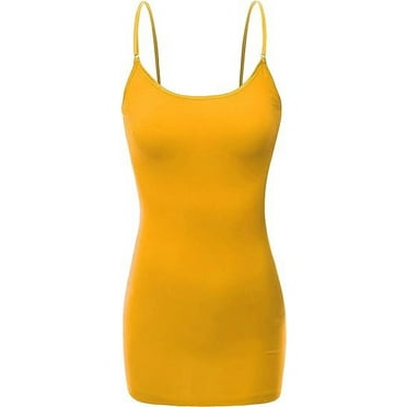 RT1002 Ladies Adjustable Spaghetti Strap Basic Long Cami Tank Top Mustard L