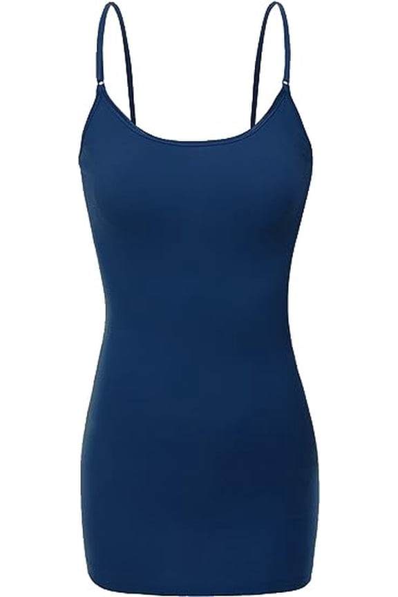 RT1002 Ladies Adjustable Spaghetti Strap Basic Long Cami Tank Top Navy M