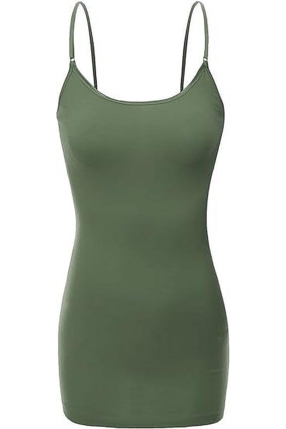 RT1002 Ladies Adjustable Spaghetti Strap Basic Long Cami Tank Top Olive M