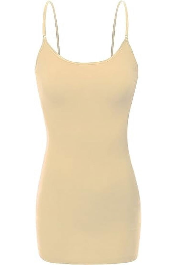 RT1002 Ladies Adjustable Spaghetti Strap Basic Long Cami Tank Top Taupe S