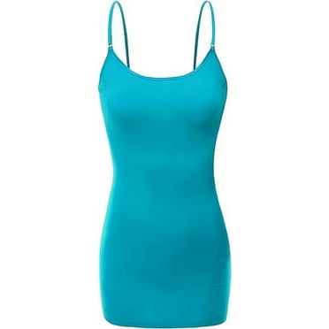 RT1002 Ladies Adjustable Spaghetti Strap Basic Long Cami Tank Top Teal S
