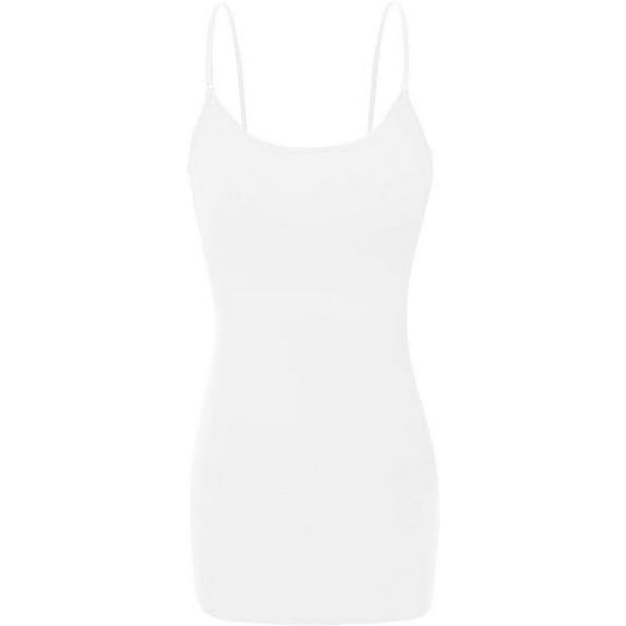 RT1002 Ladies Adjustable Spaghetti Strap Basic Long Cami Tank Top White L