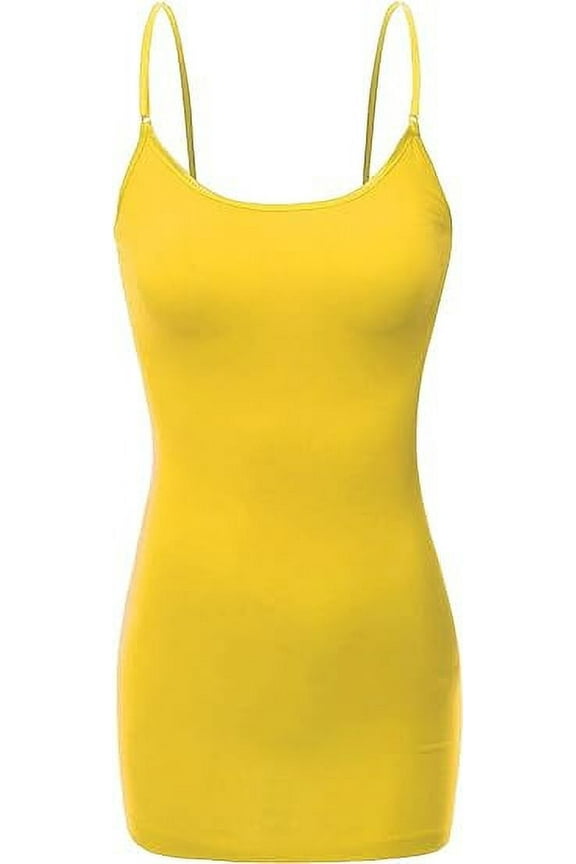 RT1002 Ladies Adjustable Spaghetti Strap Basic Long Cami Tank Top Yellow L