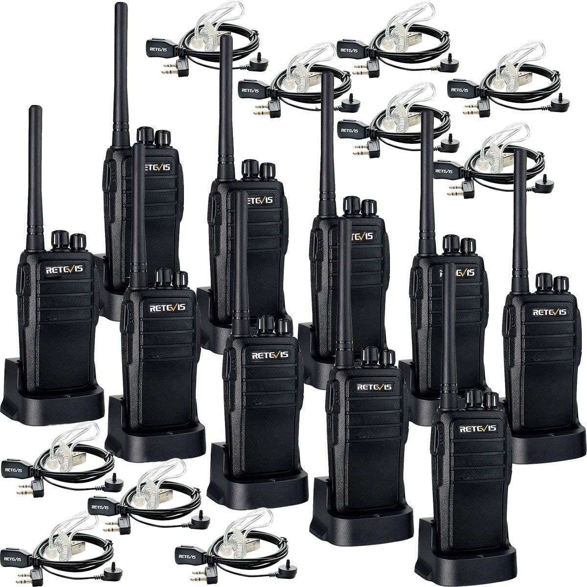 RT21 Walkie Talkie for Adult Rechargeable, Way Radios and Earpieces  (Black,10 Pack)