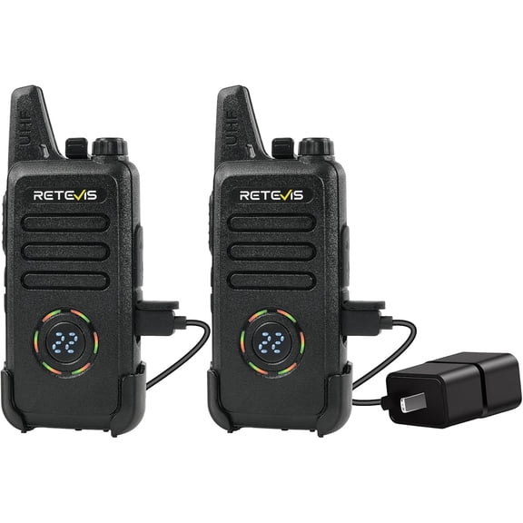 RT22S Walkie Talkies Rechargeable,Small Walkie Talkies for Adults,VOX Alarm Channel Signal Display,Compact Two Way Radios for Family Community Camping Hiking Outdoor Trip(2 Pack)