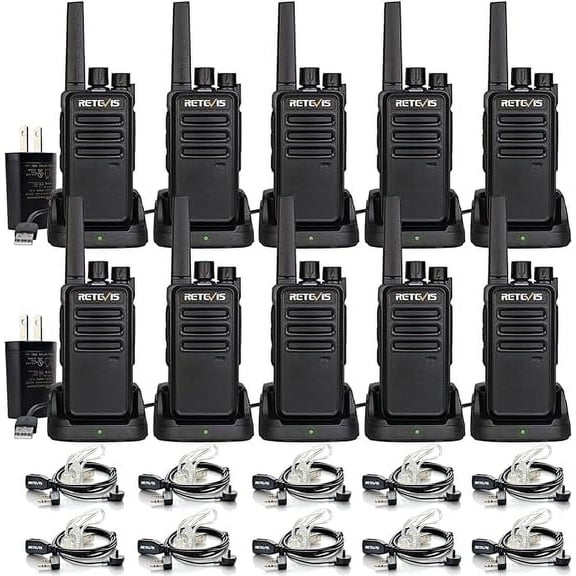 RT68 Two-Way Radios Long Range, Walkie Talkies for Adults, 2 Way Radio with Earpiece, Walkie Talkie Rechargeable with Charging Base, for Manufacturing Restaurant Business School(10 Pack)