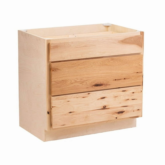 RTA Cabinets USA Hickory Clear Coat 3 Drawer Base Cabinet | 36"Wx34.5"Hx24"D