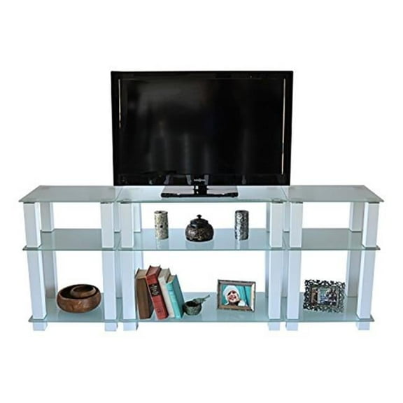 RTA Home & Office TVM-0075W Extra Tall Frosted Glass, Gloss White LCD & Plasma TV Stand - 75 in.