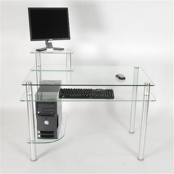 RTA Home and Office  Clear Glass and Aluminum Computer Desk