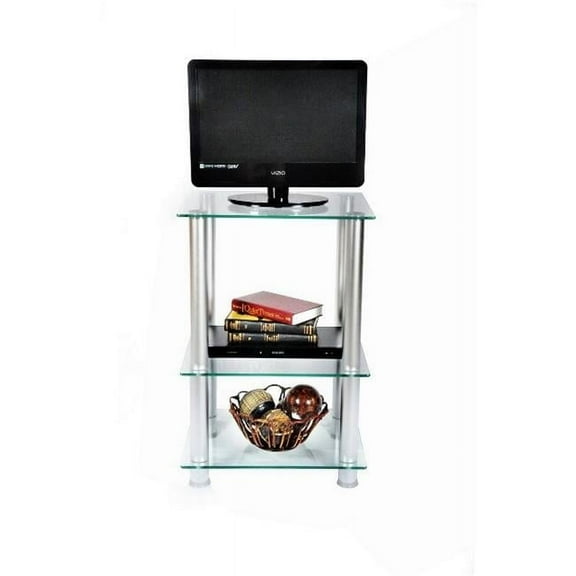 RTA Home and Office TVM-005 20 in. Extra Tall Glass and Aluminum LCD and Plasma TV Stand and utility table or end table