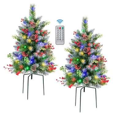 RTB-Alupssuc 2 Set of 2ft Pre-lit Outdoor Christmas Tree with Remote, Timer, Multi-Color Lights, Christmas Porch Decorations for Home & Yard