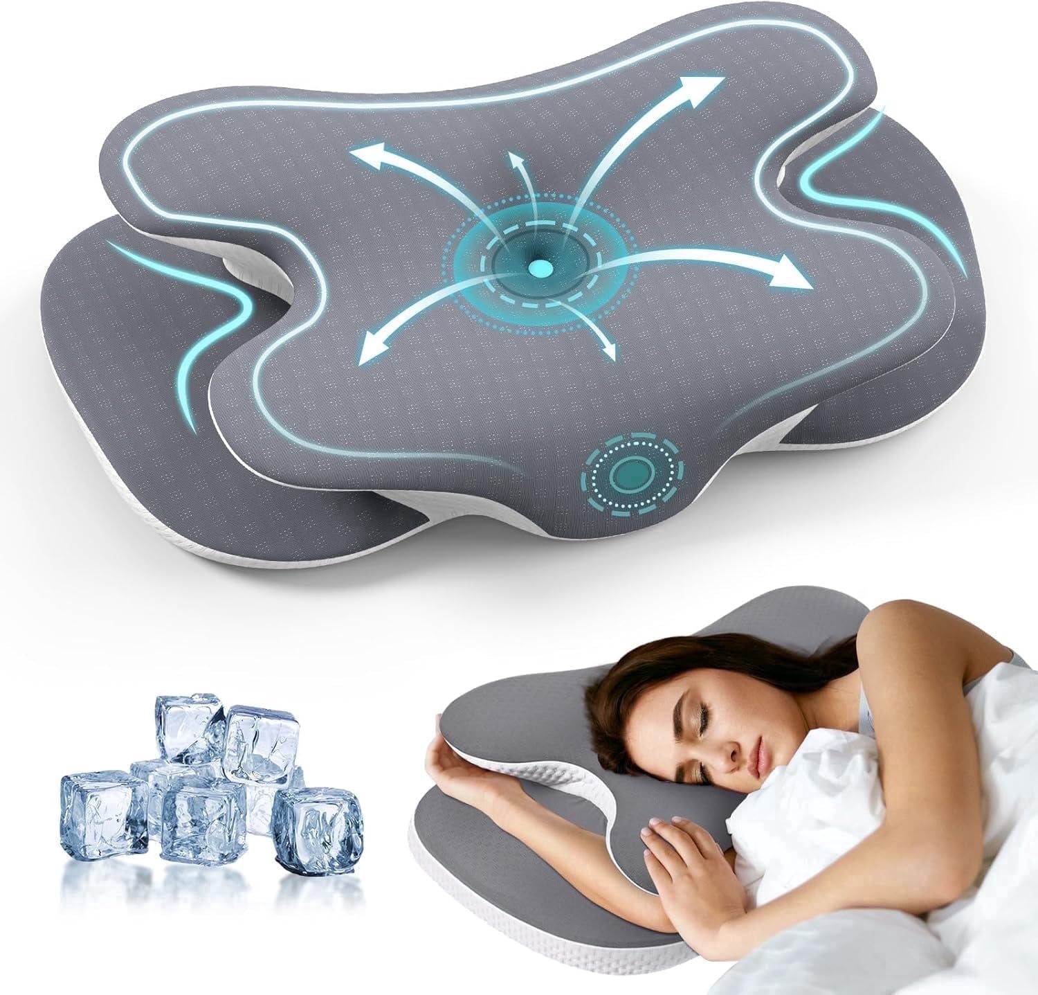 Alupssuc Cervical Neck Pillows, Memory Foam Pillow with Cooling Silk Case for Neck & Shoulder Pain Relief, Side & Back & Stomach Sleepers