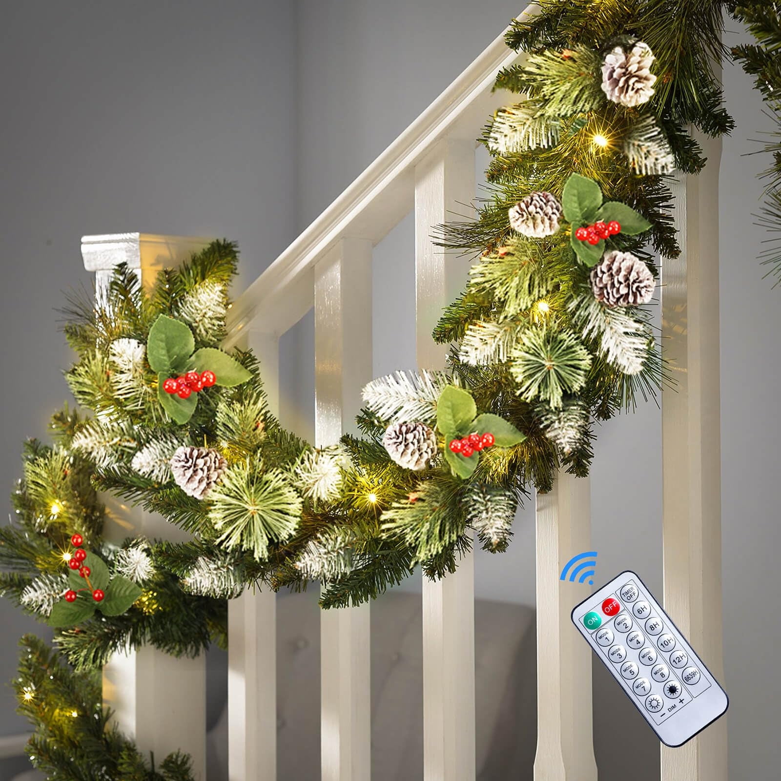RTB-SHareconn 9FT Prelit Artificial Christmas Garland with Color Changing Lights and Timer by Remote Control and Batteries Operated for Mantle Stairs Fireplace Xmas Decoration, Indoor Outdoor