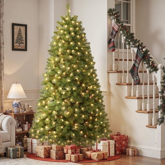 Lolsea 6.5ft Pre-Lit Premium Artificial Hinged Christmas Tree w/ Warm White Lights, Perfect Choice for Xmas Decoration