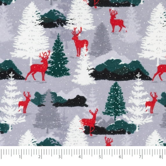 RTC Fabric 100% Cotton 44 inch, Fleece Fabric, Yarn Dyed, Cut by Yard, Deer In Wood