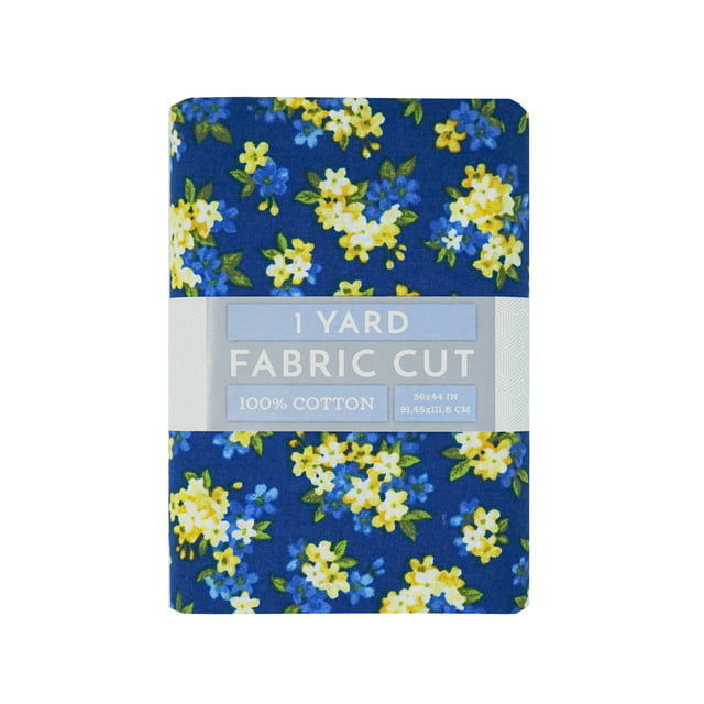 RTC Fabrics 100% Cotton 44" x 1 Yard Small Floral Blue Print Pre-Cut Fabric, 1 Each