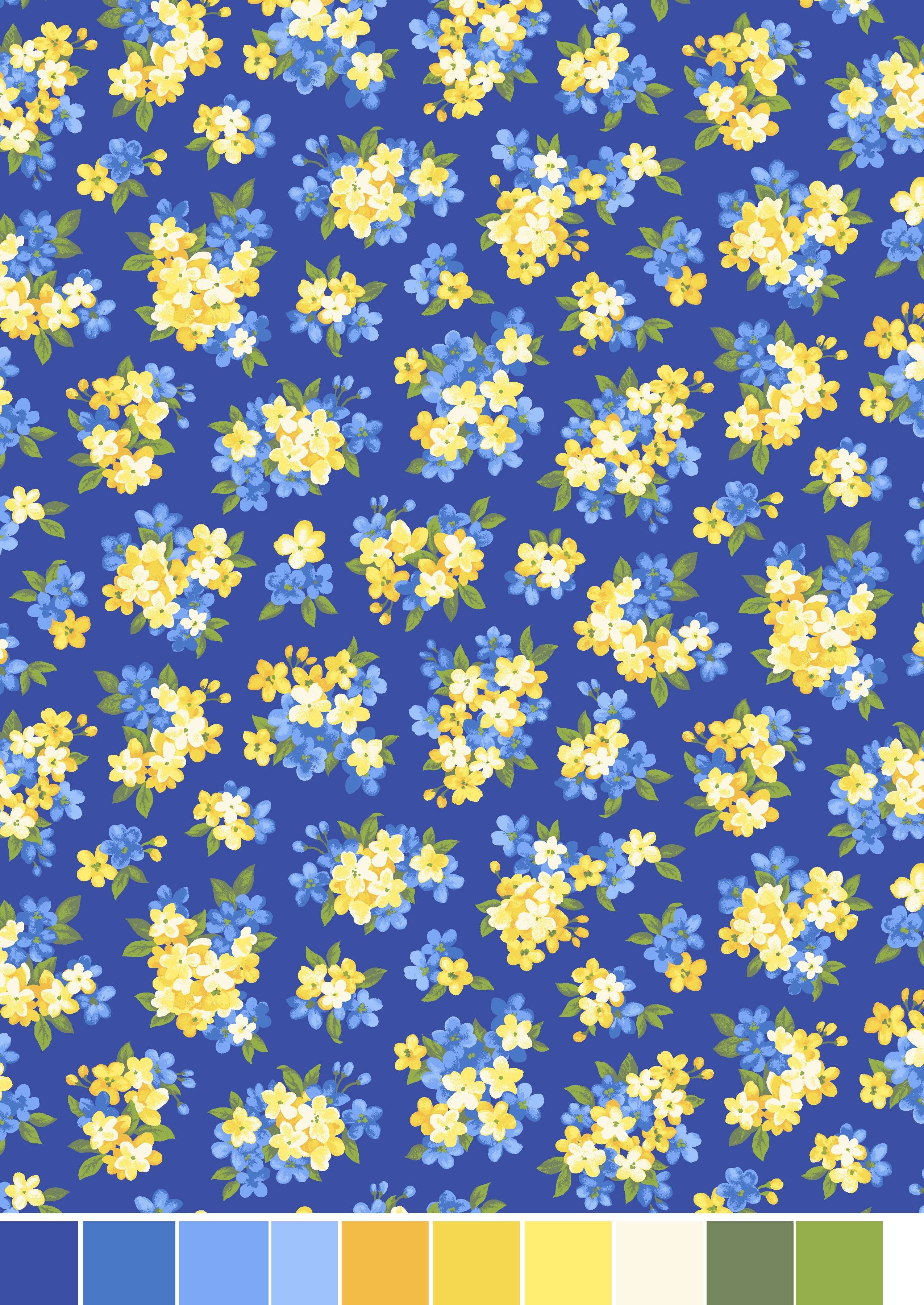 RTC Fabrics 100% Cotton Classic Blues Small Floral Fabric, by the yard
