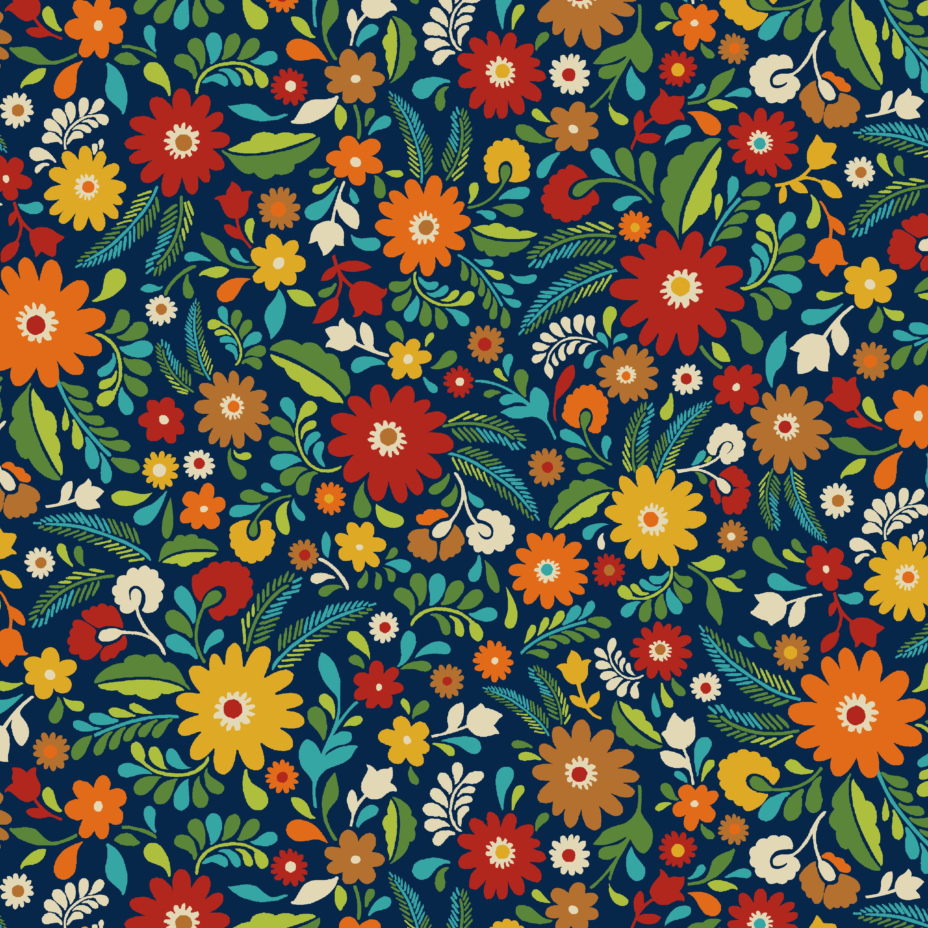 RTC Fabrics 100% Cotton Folkloric Large Flower Fabric, by the yard