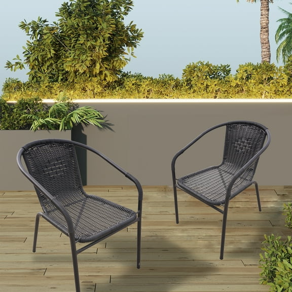 RTC Group Furniture Stackable Rattan Dining Chair, Set of 4 for Indoor/Outdoor Patio Restaurant, Porch, Backyard Black