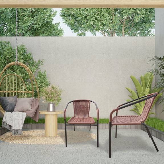 RTC Group Furniture Stackable Rattan Dining Chair, Set of 4 for Indoor/Outdoor Patio Restaurant, Porch, Backyard Dark Brown