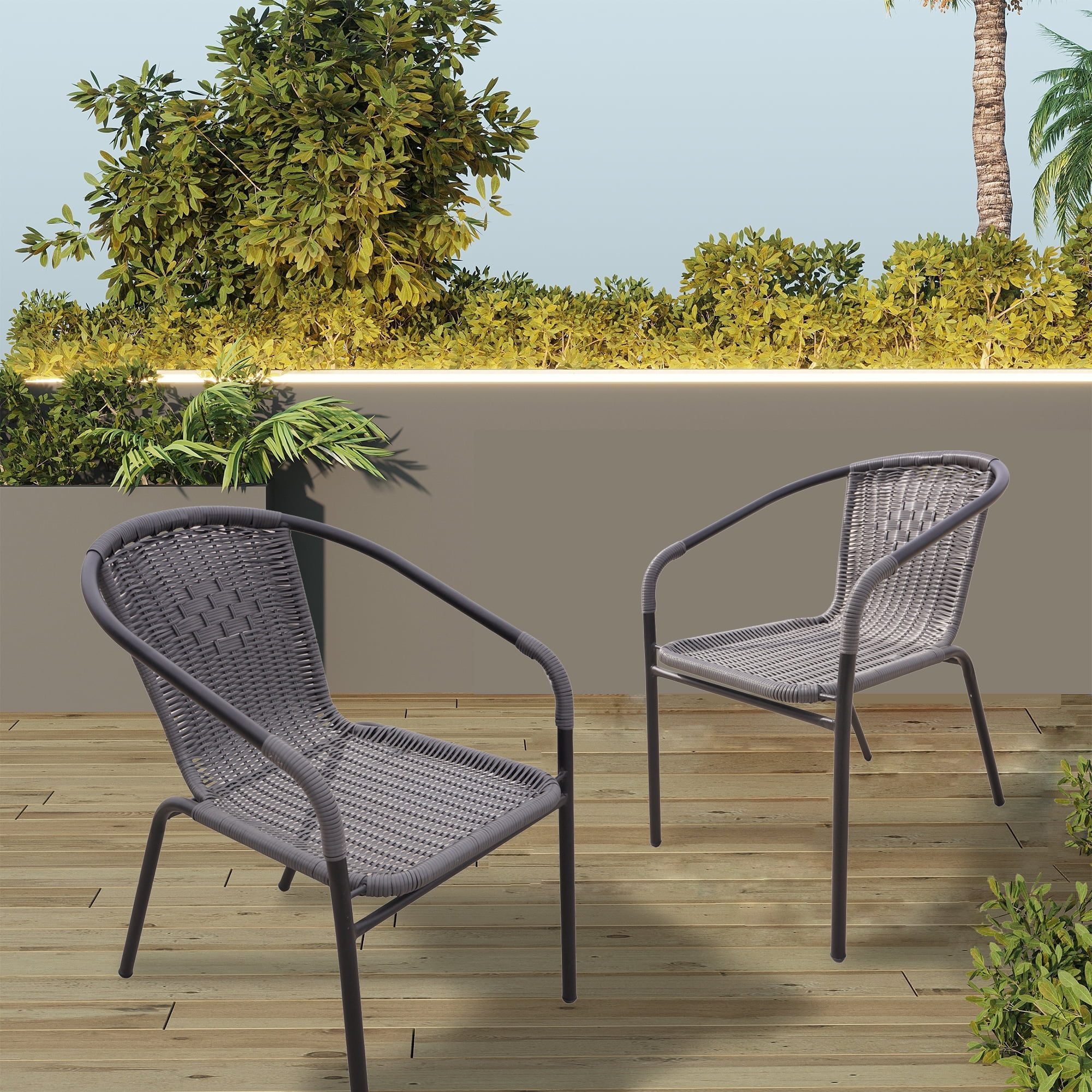 RTC Group Furniture Stackable Rattan Dining Chair, Set of 4 for Indoor/Outdoor Patio Restaurant, Porch, Backyard Gray
