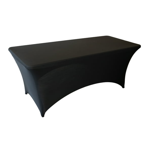 RTC Group Spandex Fitted Stretch Rectangular Tablecloth Table Cover 6 ft, 72 x 30, Black, 1 Pack