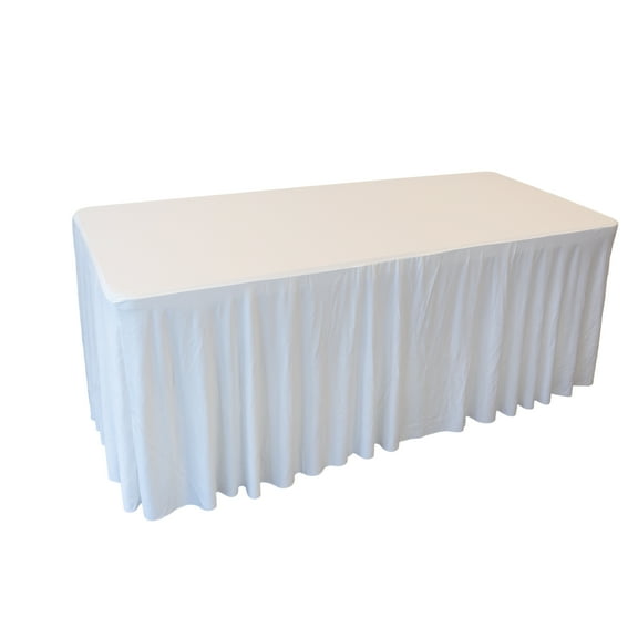 RTC Group Spandex Rectangular Tablecloth Skirt Table Cover, 6Ft Table, 72" x 30", White, 8 PK