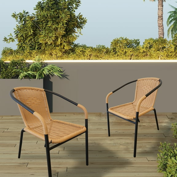 RTC Group Furniture Stackable Rattan Dining Chair, Set of 2 for Indoor/Outdoor Patio Restaurant, Porch, Backyard Beige